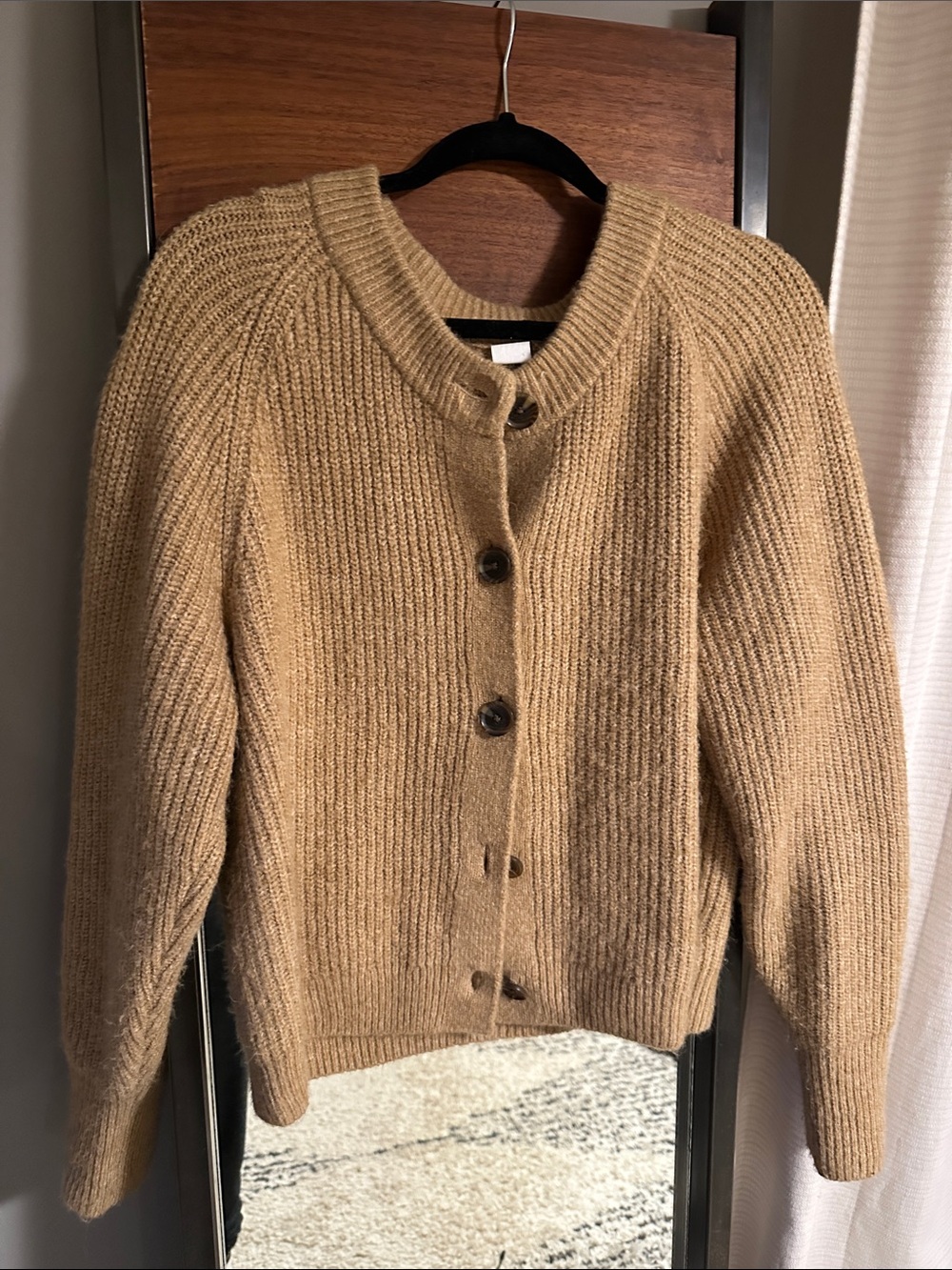 GAP Camel Cozy Crew Ribbed Button Cardigan